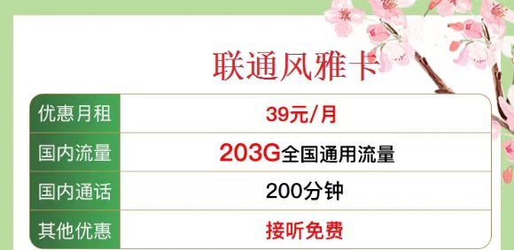 有沒有既有流量又有語言的 聯通流量卡？優享套餐39元風雅卡、33元金兔卡|203G/103G純通用流量|100/200分鐘