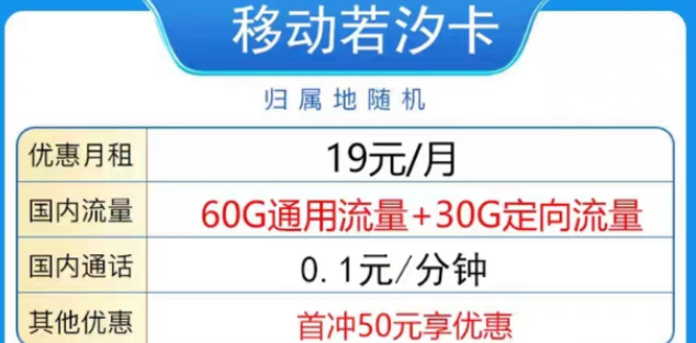 2023年好用又劃算的19元移動流量卡|移動若汐卡19元90G、飛豬卡19元80G|首免